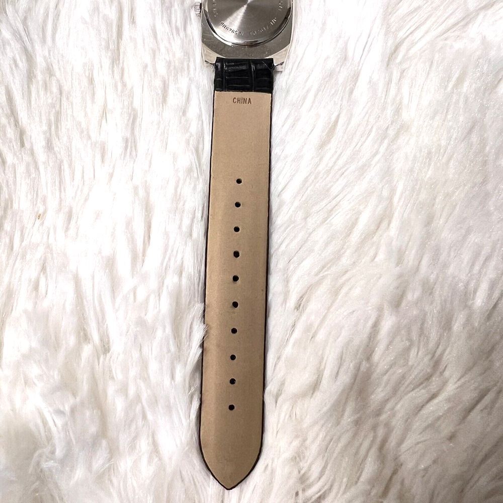 Vintage Women's Watch Black Band Faux Leather Rhinestone Bezel Black Dial - Picture 16 of 16
